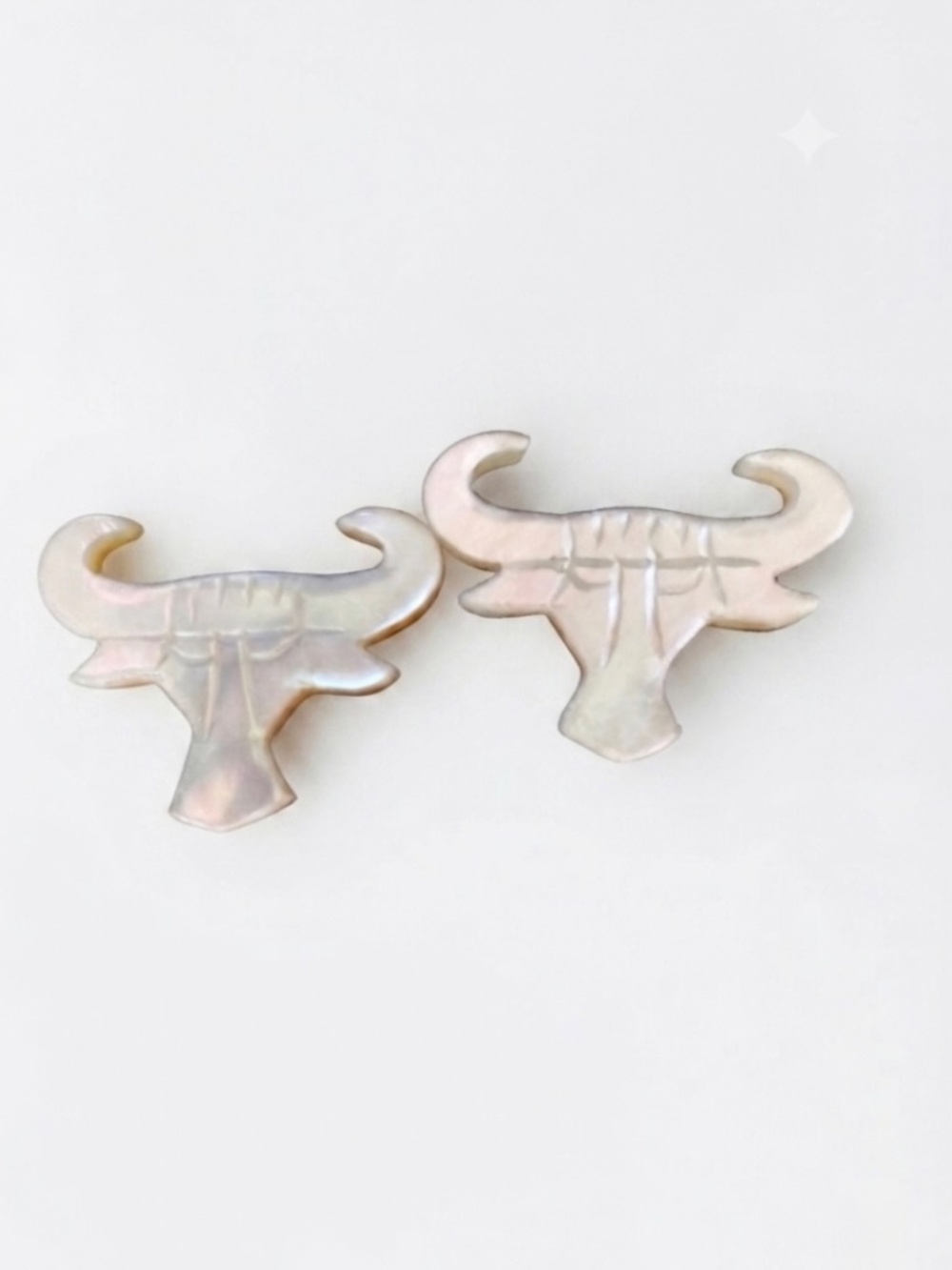 Vintage Carved Mother of Pearl Scroll Screw-Back Earrings Pair - Bull / Taurus